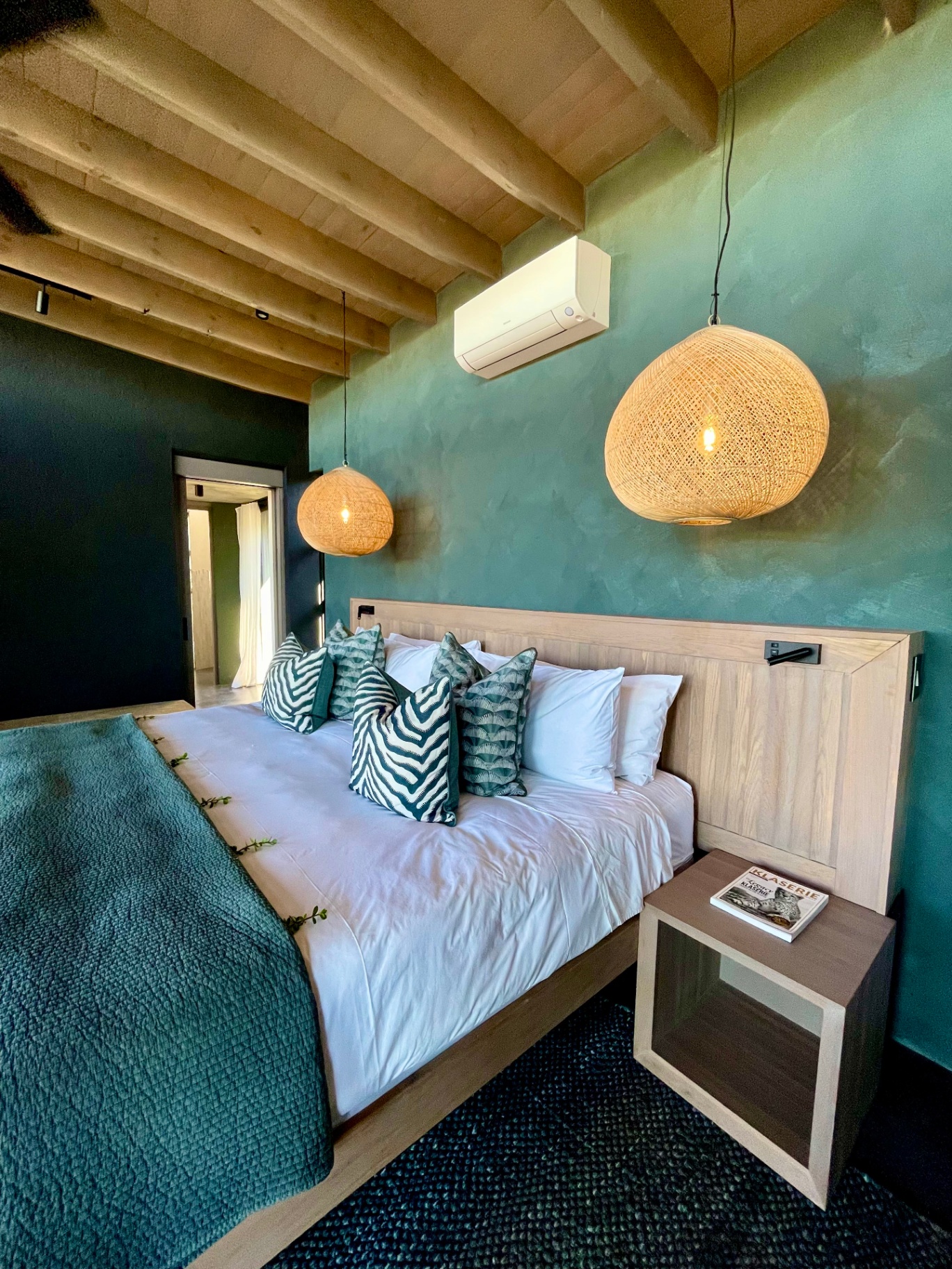 Guest suite with printed scatter cushions